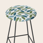 Retro Mid Century Modern Abstract Leaf Pattern Teal Blue Dill Green Stool Gallery Image 2