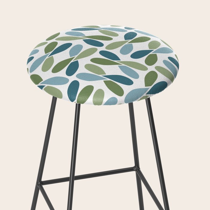 Retro Mid Century Modern Abstract Leaf Pattern Teal Blue Dill Green Stool Gallery Image 2
