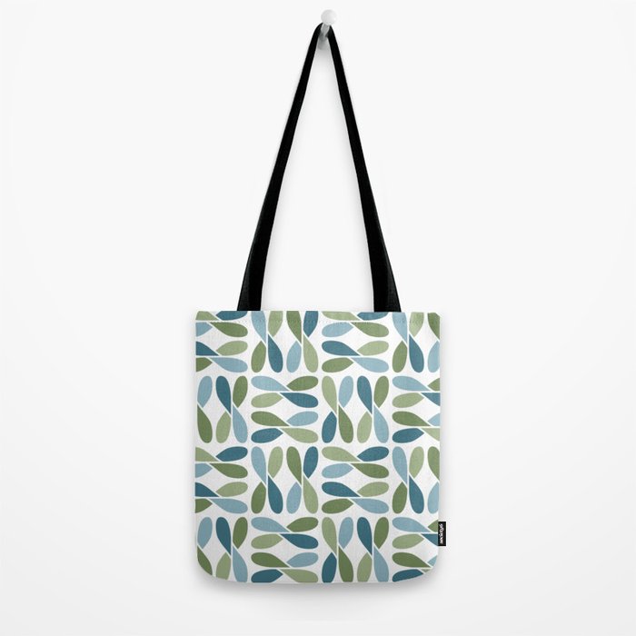 Retro Mid Century Modern Abstract Leaf Pattern Teal Blue Dill Green Tote Bag Gallery Image 2