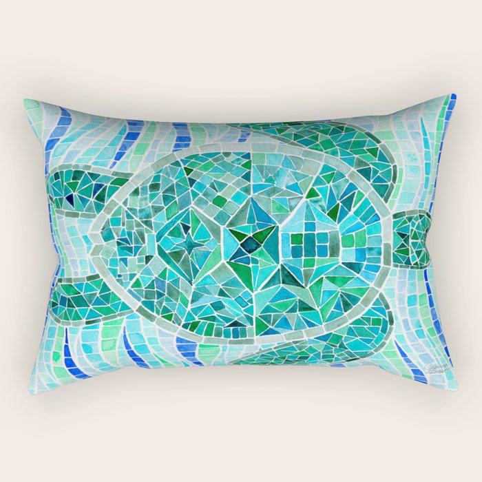 Mosaic Watercolor Sea Turtle Rectangular Pillow Gallery Image 1