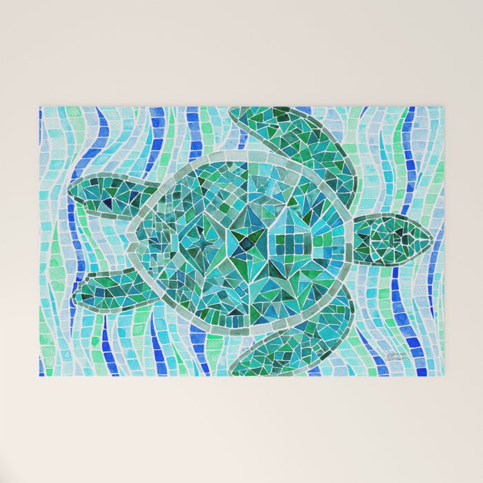 Mosaic Watercolor Sea Turtle Welcome Mat Gallery Image 1