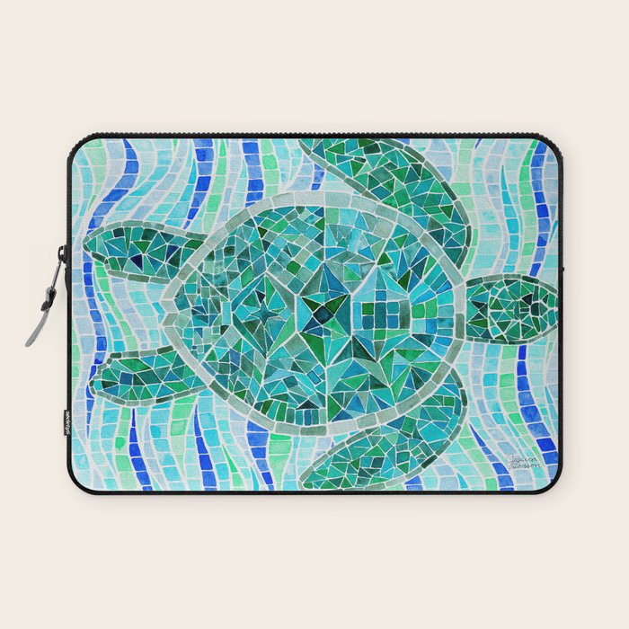 Mosaic Watercolor Sea Turtle Laptop Sleeve Gallery Image 1