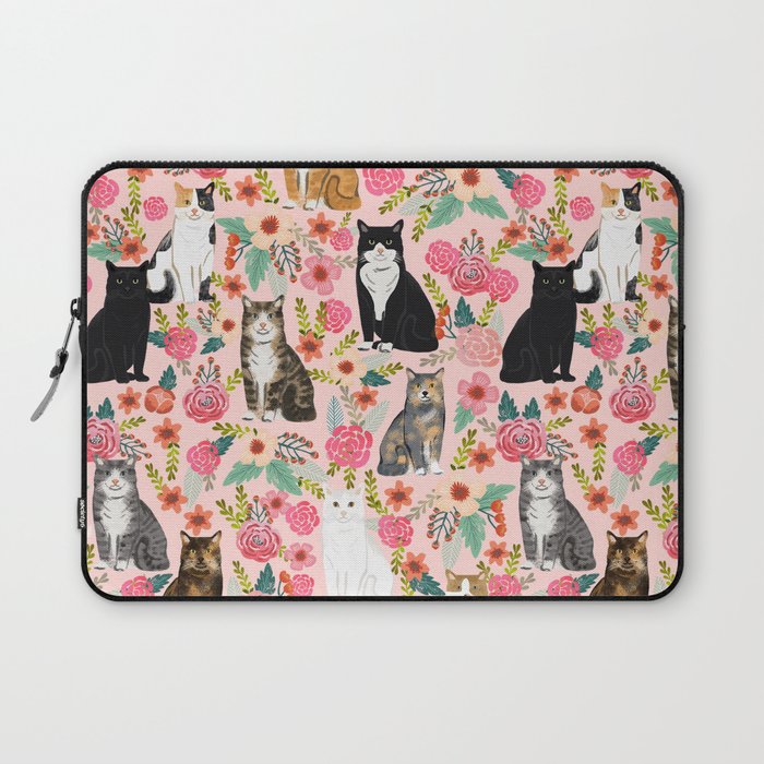 Cat Florals - vintage floral, cat breeds, cute cat florals, cat design Laptop Sleeve Gallery Image 1