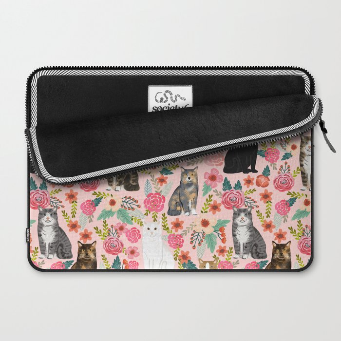 Cat Florals - vintage floral, cat breeds, cute cat florals, cat design Laptop Sleeve Gallery Image 2
