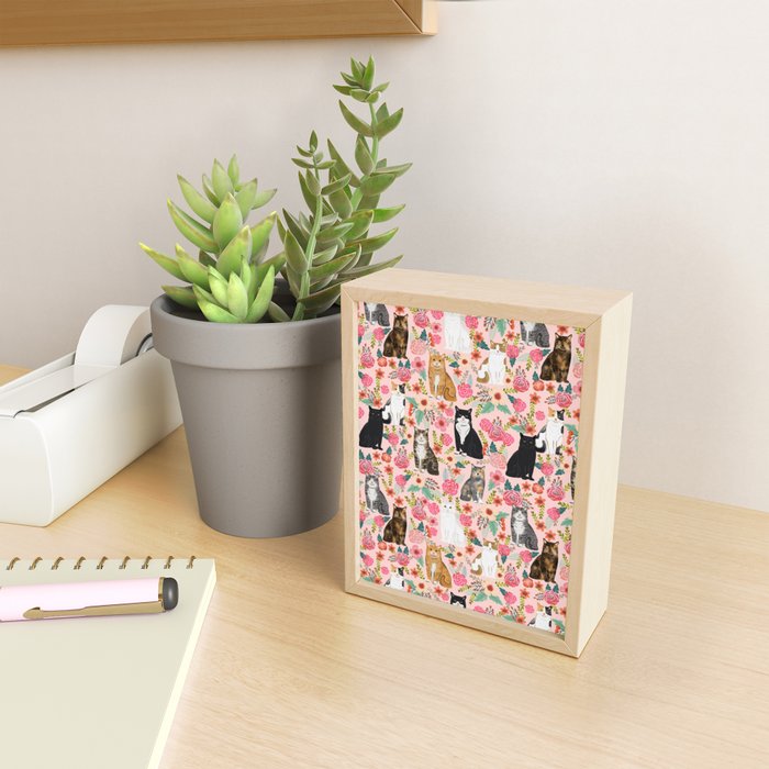 Cat Florals - vintage floral, cat breeds, cute cat florals, cat design Mini Art Print Gallery Image 2