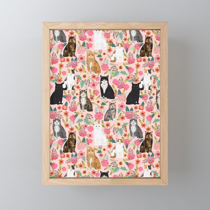 Cat Florals - vintage floral, cat breeds, cute cat florals, cat design Mini Art Print Gallery Image 1