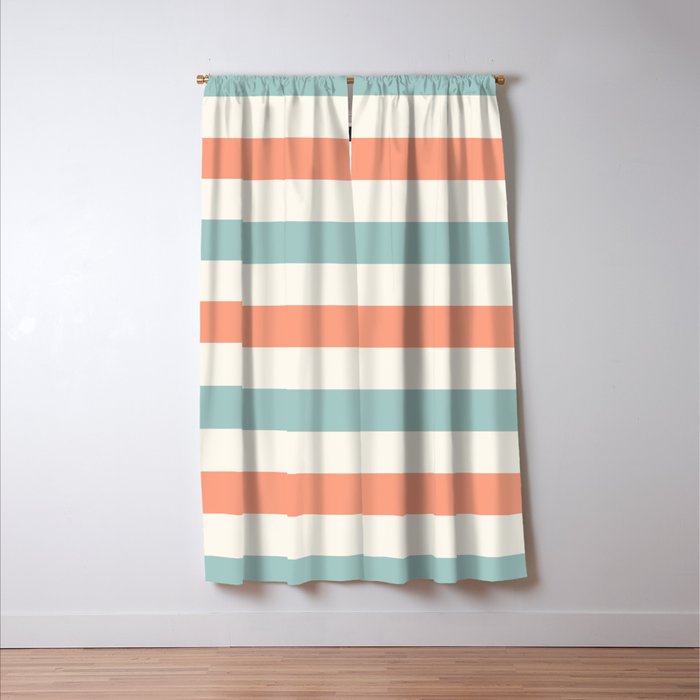 Orange, turquoise and cream stripes Window Curtain Gallery Image 3