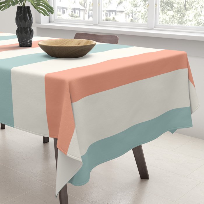 Orange, turquoise and cream stripes Tablecloth Gallery Image 3