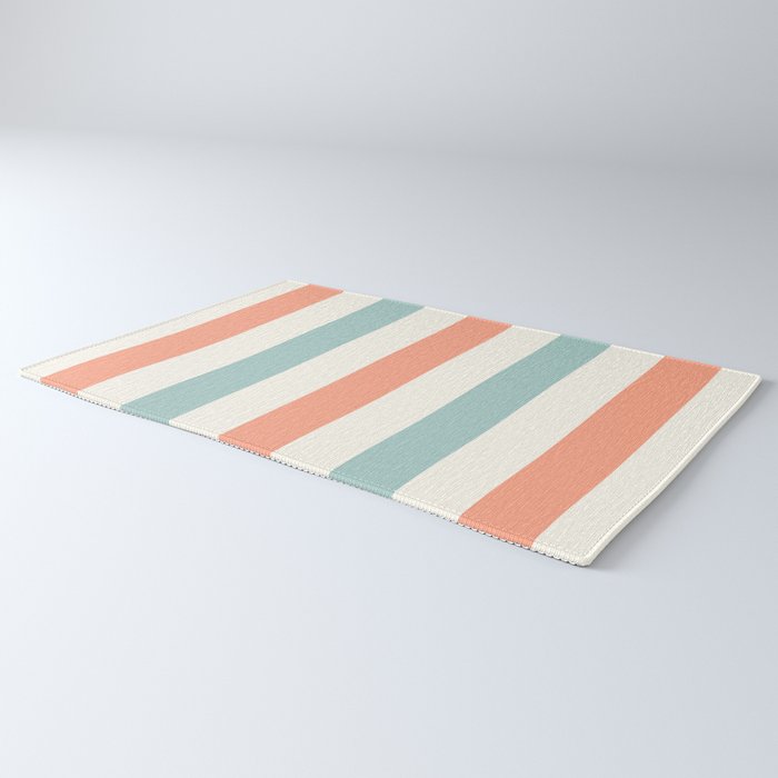Orange, turquoise and cream stripes Rug Gallery Image 3