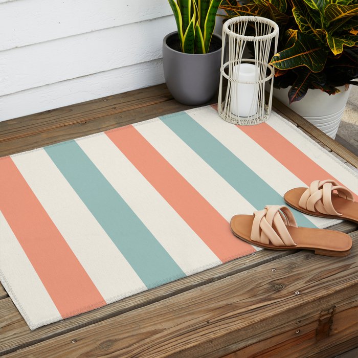 Orange, turquoise and cream stripes Outdoor Rug Gallery Image 2