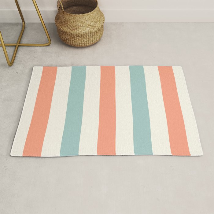 Orange, turquoise and cream stripes Rug Gallery Image 1