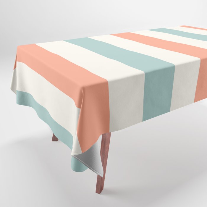 Orange, turquoise and cream stripes Tablecloth Gallery Image 1