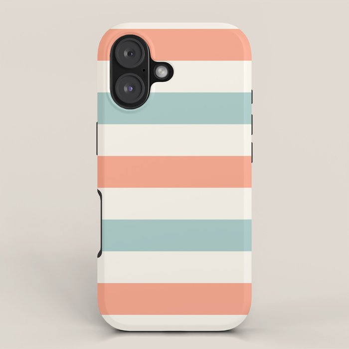 Orange, turquoise and cream stripes iPhone Case Gallery Image 1