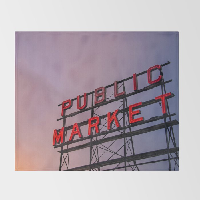 Seattle Public Market City Sunrise Throw Blanket Gallery Image 2