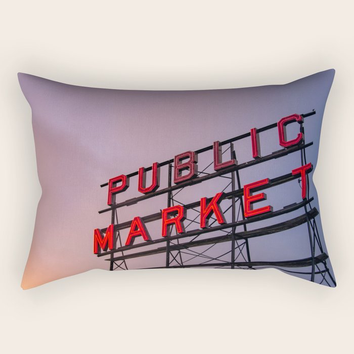 Seattle Public Market City Sunrise Rectangular Pillow Gallery Image 1