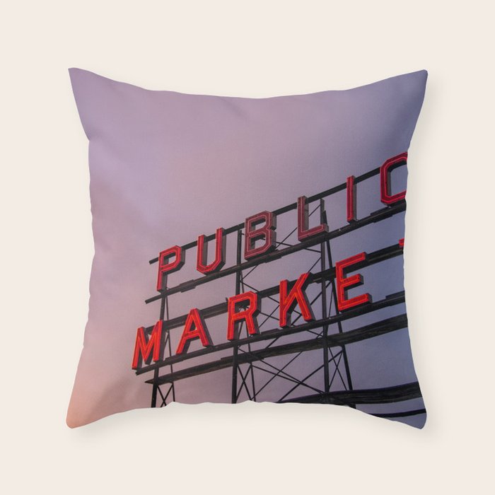 Seattle Public Market City Sunrise Throw Pillow Gallery Image 1