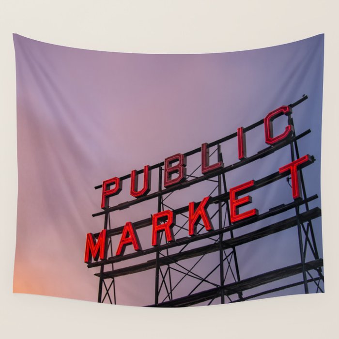 Seattle Public Market City Sunrise Wall Tapestry Gallery Image 4