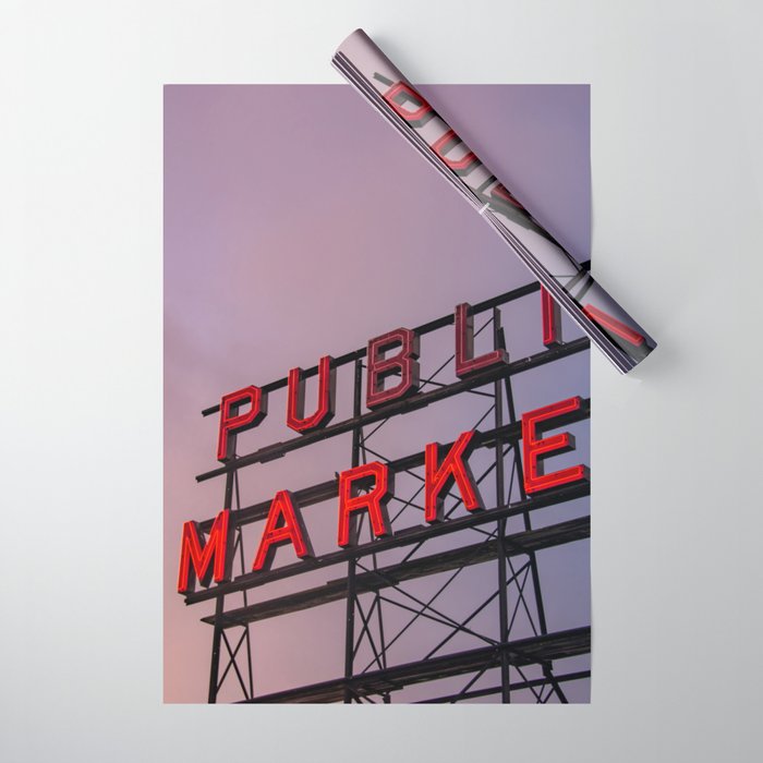 Seattle Public Market City Sunrise Wrapping Paper Gallery Image 1