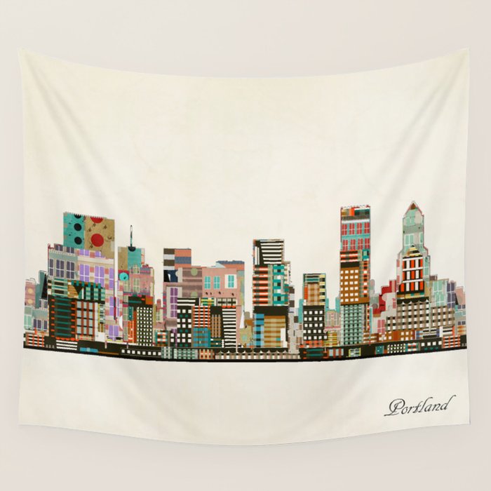 portland oregon skyline Wall Tapestry Gallery Image 4