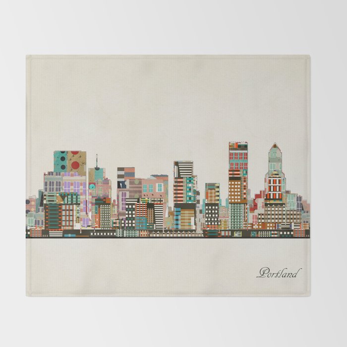 portland oregon skyline Throw Blanket Gallery Image 2