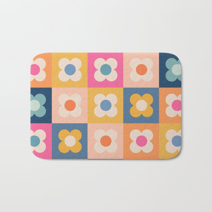 Floral checkerboard Bath Mat Gallery Image 1