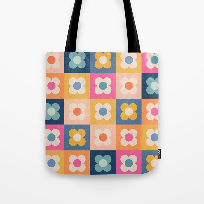 Floral checkerboard Tote Bag Gallery Image 1