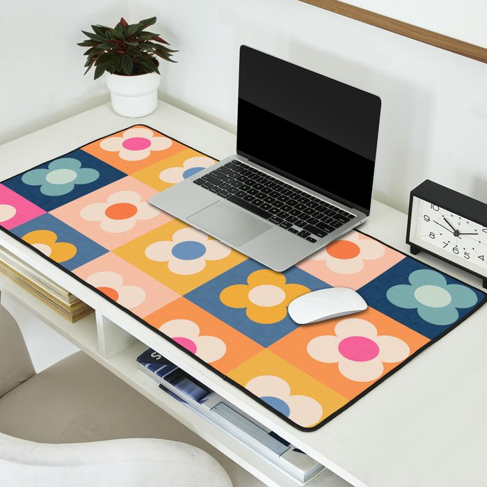 Floral checkerboard Desk Mat Gallery Image 2