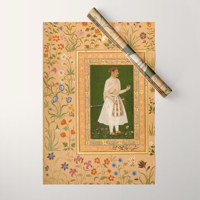 Portrait of Raja Bikramajit Mughal Watercolor Art Wrapping Paper Gallery Image 1