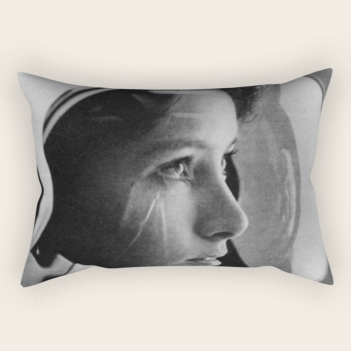 NASA Astronaut, Anna Fisher, black and white photograph Rectangular Pillow Gallery Image 1