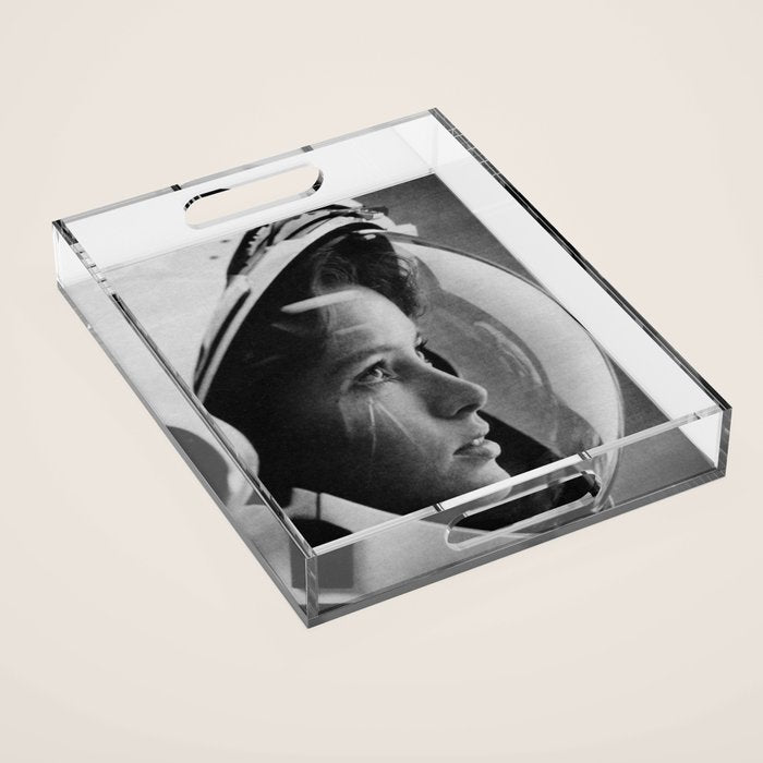 NASA Astronaut, Anna Fisher, black and white photograph Acrylic Tray Gallery Image 1