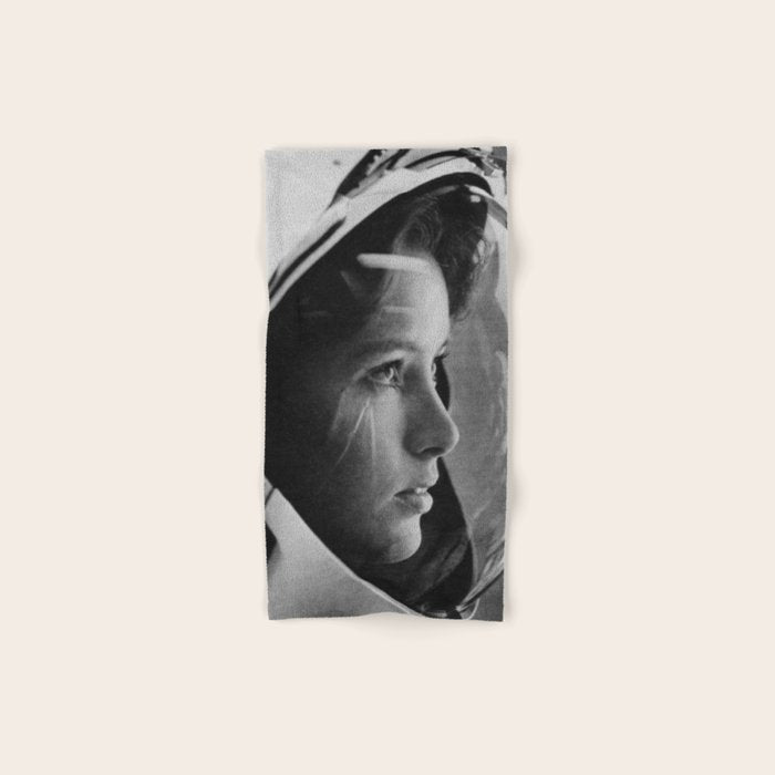 NASA Astronaut, Anna Fisher, black and white photograph Bath Towel Gallery Image 1