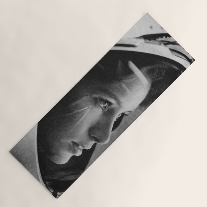 NASA Astronaut, Anna Fisher, black and white photograph Yoga Mat Gallery Image 1