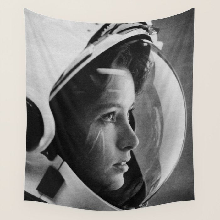 NASA Astronaut, Anna Fisher, black and white photograph Wall Tapestry Gallery Image 4