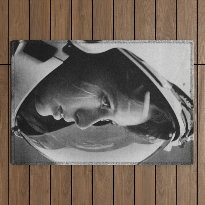 NASA Astronaut, Anna Fisher, black and white photograph Outdoor Rug Gallery Image 1
