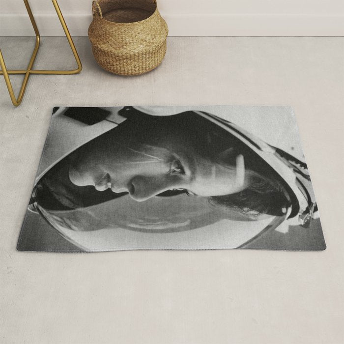 NASA Astronaut, Anna Fisher, black and white photograph Rug Gallery Image 1