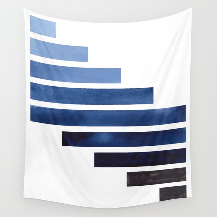 Navy Purple Blue Midcentury Modern Minimalist Staggered Stripes Rectangle Geometric Aztec Pattern Wa Wall Tapestry Gallery Image 4