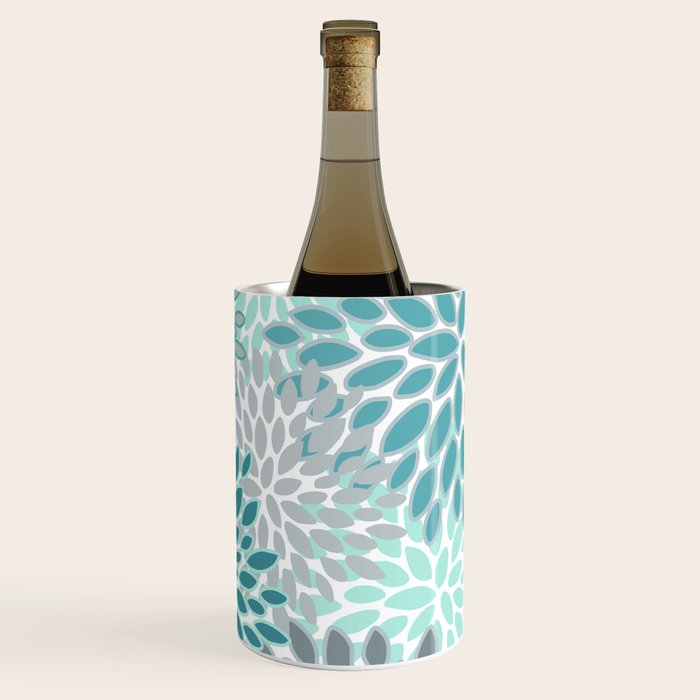 Modern, Floral Prints, Teal and Gray Wine Chiller Gallery Image 1