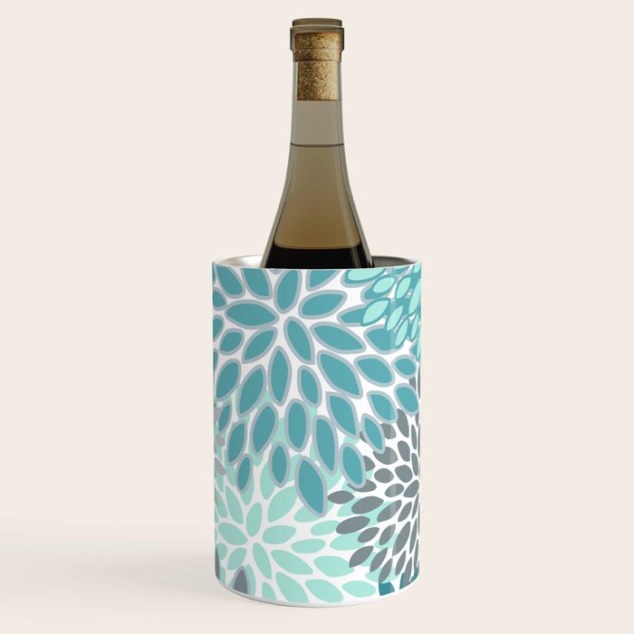 Modern, Floral Prints, Teal and Gray Wine Chiller Gallery Image 3
