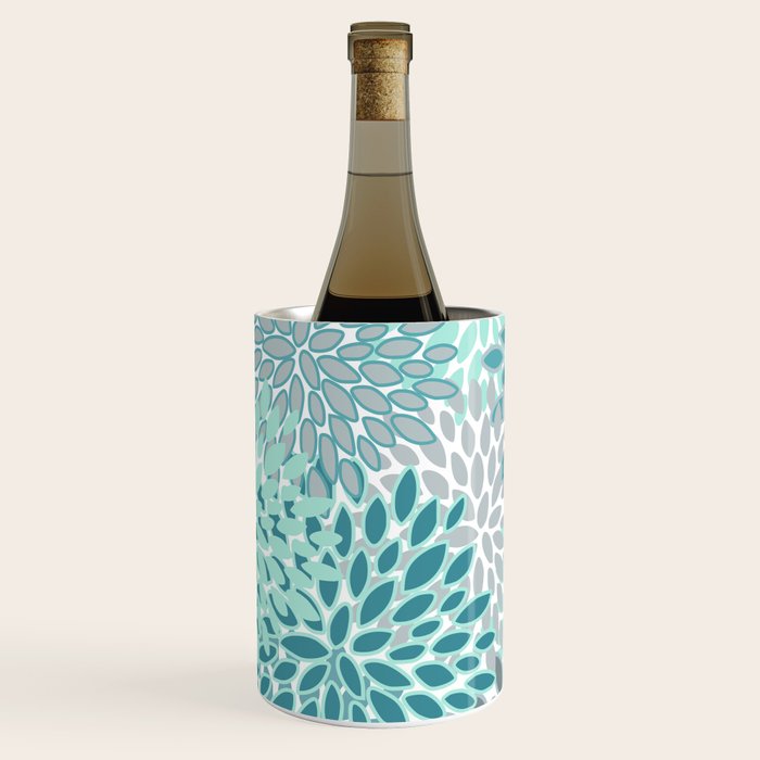 Modern, Floral Prints, Teal and Gray Wine Chiller Gallery Image 2