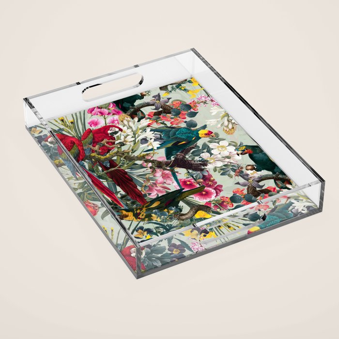 FLORAL AND BIRDS XXII Acrylic Tray Gallery Image 1