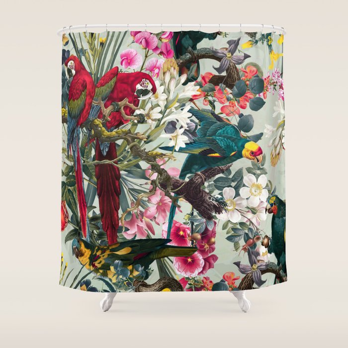 FLORAL AND BIRDS XXII Shower Curtain Gallery Image 1