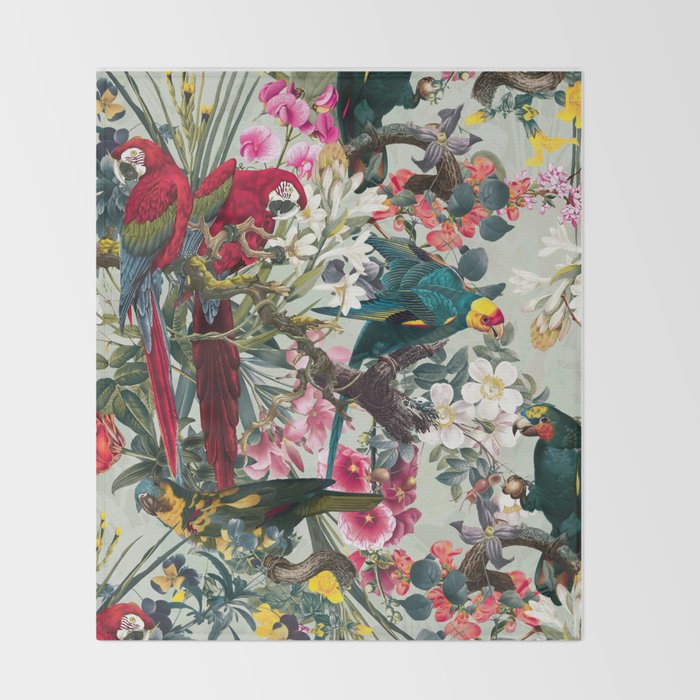 FLORAL AND BIRDS XXII Throw Blanket Gallery Image 2