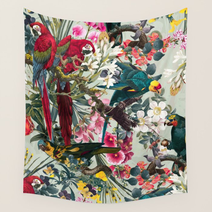 FLORAL AND BIRDS XXII Wall Tapestry Gallery Image 1