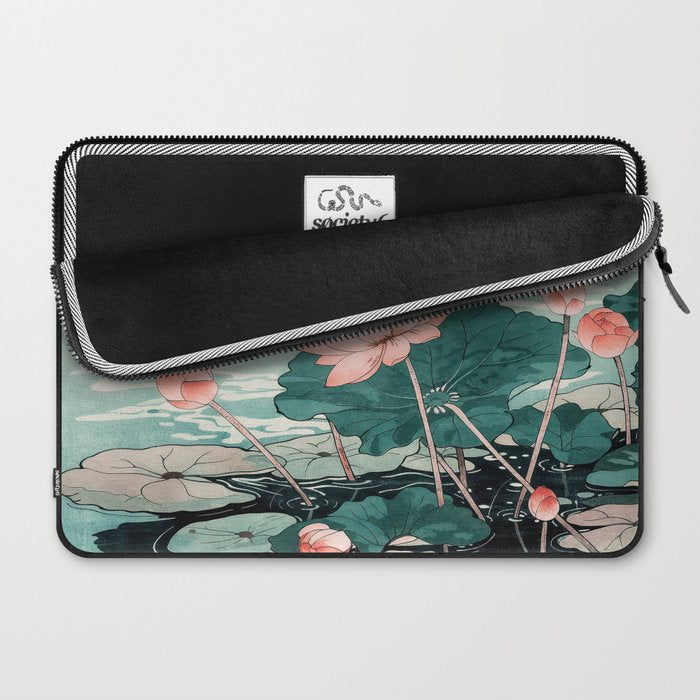 Japanese Wall Art Floral Lotus Painting Pink Pastel Green botanical Wabi Sabi Flower Poster Laptop Sleeve Gallery Image 2