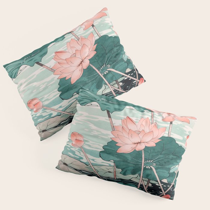 Japanese Wall Art Floral Lotus Painting Pink Pastel Green botanical Wabi Sabi Flower Poster Pillow Sham Gallery Image 3
