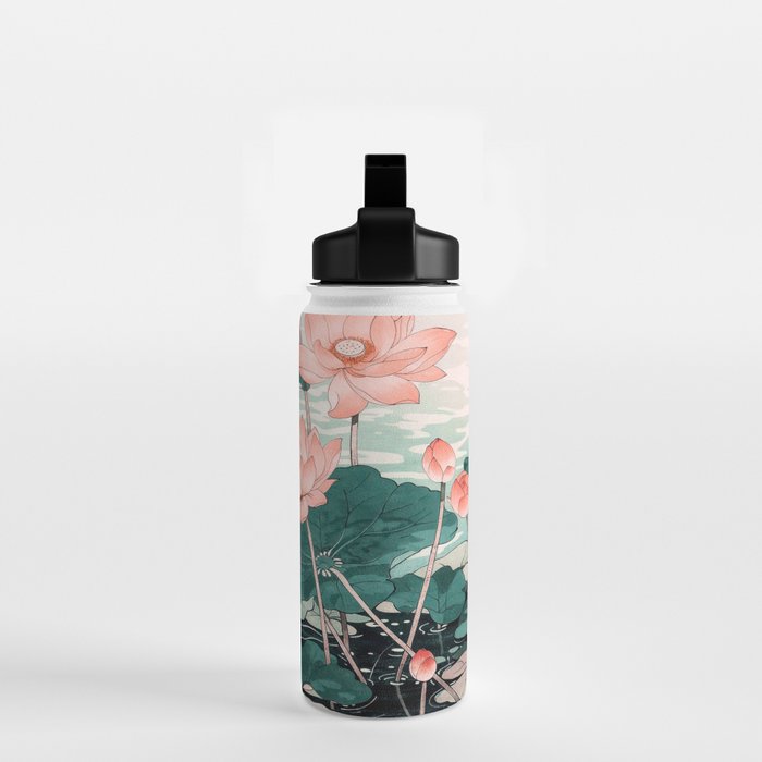 Japanese Wall Art Floral Lotus Painting Pink Pastel Green botanical Wabi Sabi Flower Poster Water Bottle Gallery Image 2