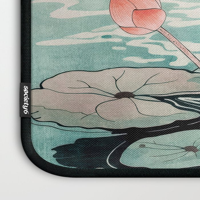Japanese Wall Art Floral Lotus Painting Pink Pastel Green botanical Wabi Sabi Flower Poster Laptop Sleeve Gallery Image 3