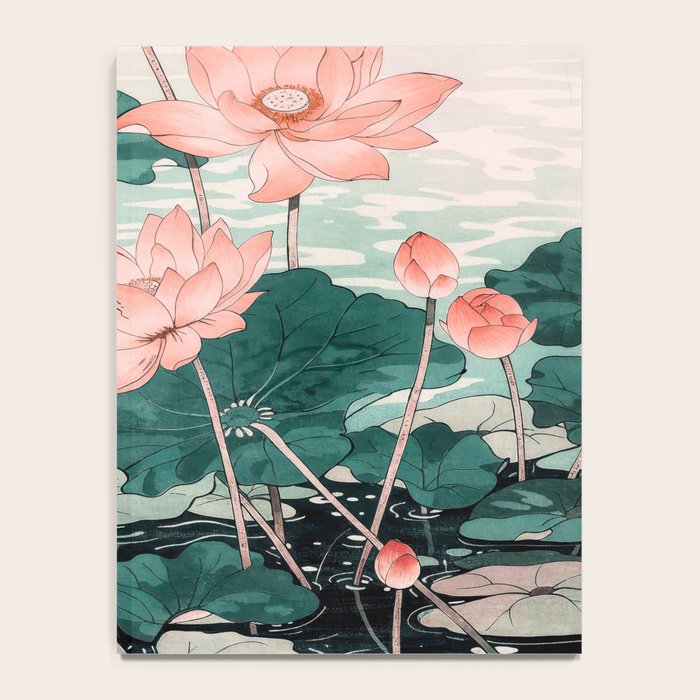 Japanese Wall Art Floral Lotus Painting Pink Pastel Green botanical Wabi Sabi Flower Poster Notebook Gallery Image 4