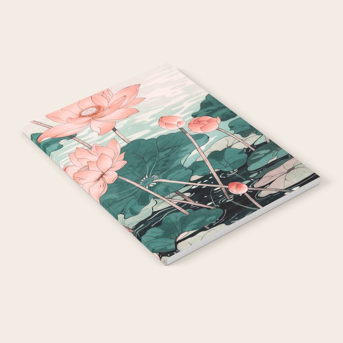 Japanese Wall Art Floral Lotus Painting Pink Pastel Green botanical Wabi Sabi Flower Poster Notebook Gallery Image 2