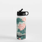 Japanese Wall Art Floral Lotus Painting Pink Pastel Green botanical Wabi Sabi Flower Poster Water Bottle Gallery Image 1